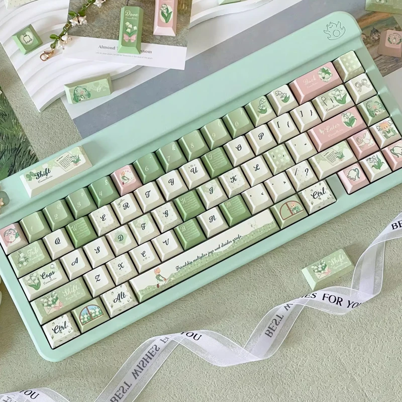 131key Orchid Keycaps Green Series Keycaps Original Game Mechanical Keyboard Customization Fresh Green PBT Keyboard Keycaps