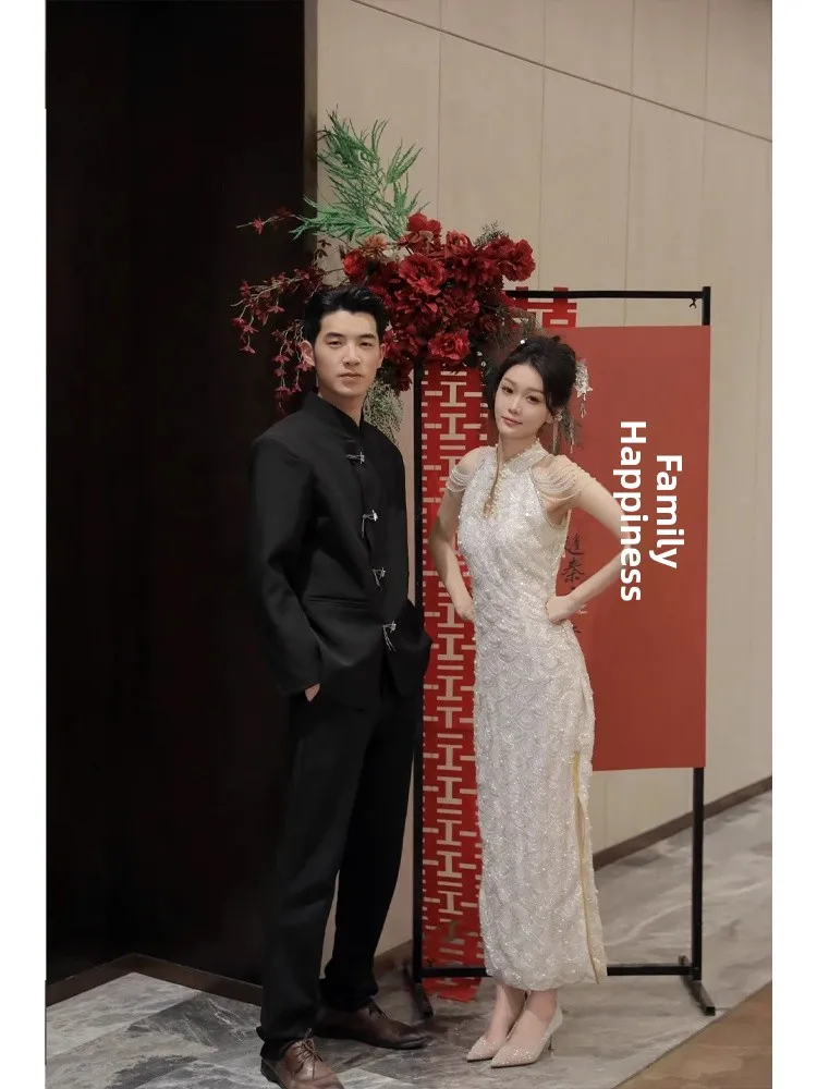 

New Chinese Sle Men's Zhongan Suit Stand Collar Wedding Engagement Parwear Spring Autumn Seasonal Traditional Chinese F...