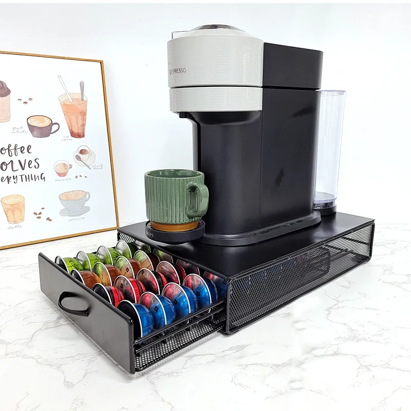 40 Black Metal Coffee Nespresso Vertuoline Pods Holder Coffee Capsule Storage Coffee Drawers Stand Rack Shelves