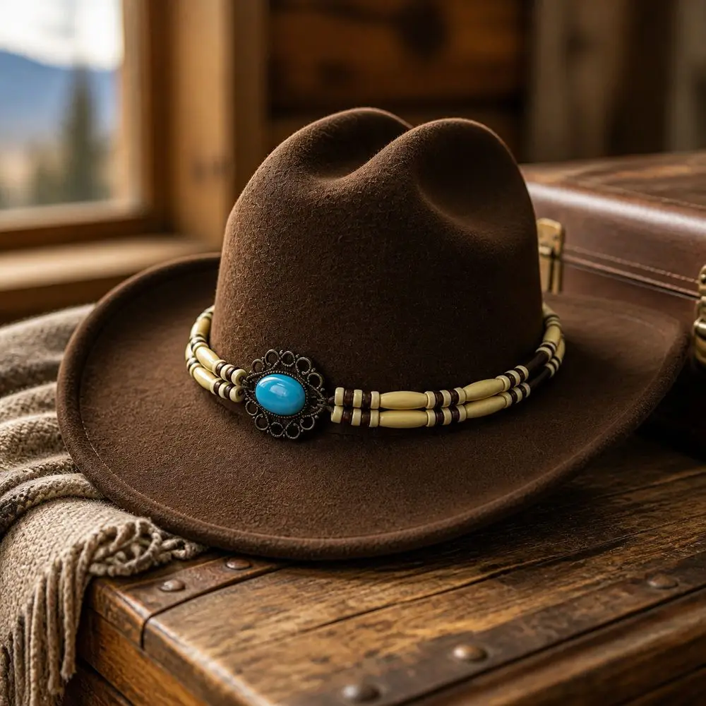 New New Felt Western Cowboy Hat Pinched Crown Wide Brim Felt Cowboy Hat Beaded Hatband Vintage Style Cowgirl Hat Travel Wear - Aliexpress Deal
