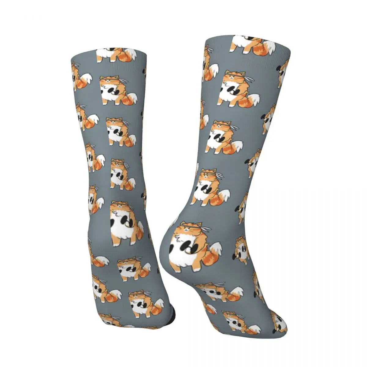 Men's compression Socks Weight Lifting Orange Tabby Cat Vintage Harajuku Lifting Cat Street Style Novelty Casual Crew Crazy Sock