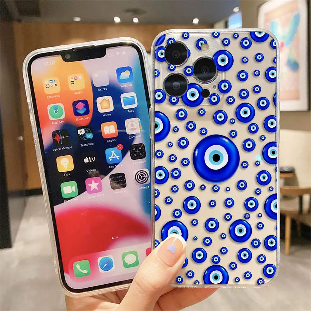 

Lucky Print Eye Blue Evil Eye Clear Phone Case For Samsung Galaxy S26 S25 S24 S23 S22 S21 S20 FE S10 PLUS ULTRA EDGE Case Shell