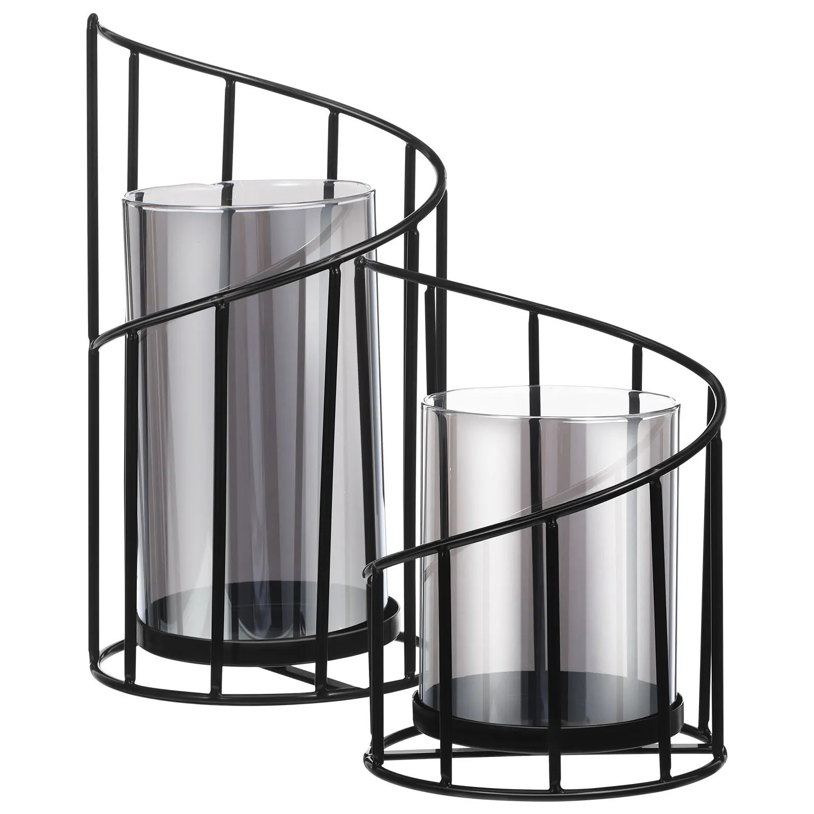 

2pcs Metal Candlestick Holders Black Geometric Iron Art Stand Tabletop Decor Vase Set Farmhouse Sconce Living Room Decor