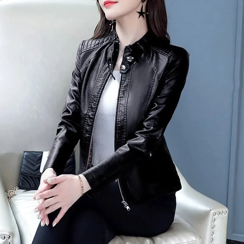 Fashionable PU Leather Jacket Women's Slim Fit Stylish Spring Autumn New Arrival Small Leather Jacket Top Women