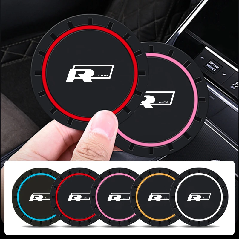 2Pcs Car Silicone Coaster Anti-Slip Water Cup Drink Mat For VW GTI Polo Golf Passat Scirocco Tiguan Jetta T-ROC Touareg Touran C