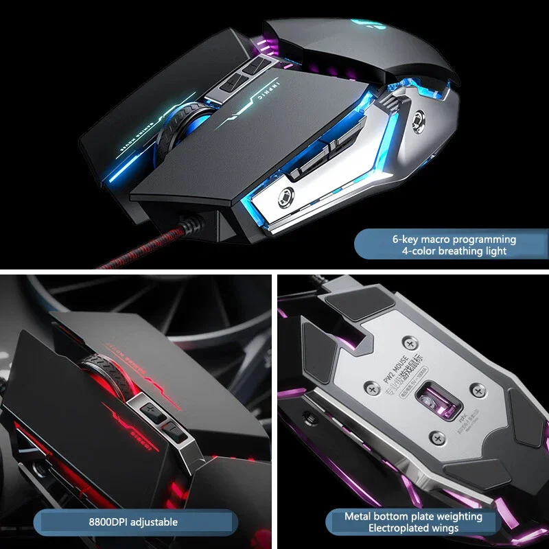 

Inphic W2 USB Wired Silent Gaming Mouse Players Mechanical Metal Style 8800DPI Macro Definition Wired Gaming Mouse Accessories