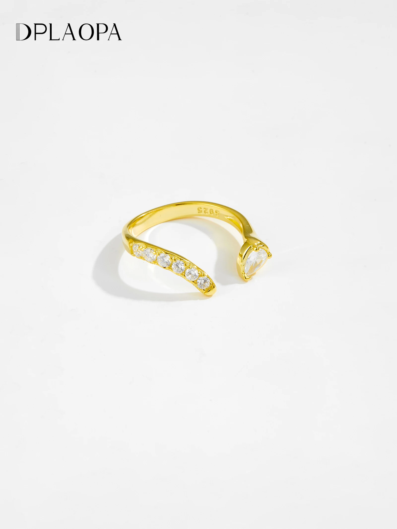 

DPLAOPA 100% 925 Sterling Silver Asymmetric Zircon Resizable Ring Women Fashion Luxury Rock Punk Fine Wedding Jewelry Gift