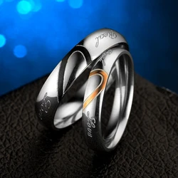 Fashion Simple Half Peach Heart Shape Titanium Steel Couple Ring Wedding Engagement Ring Promise Ring Jewelry Holiday Gift