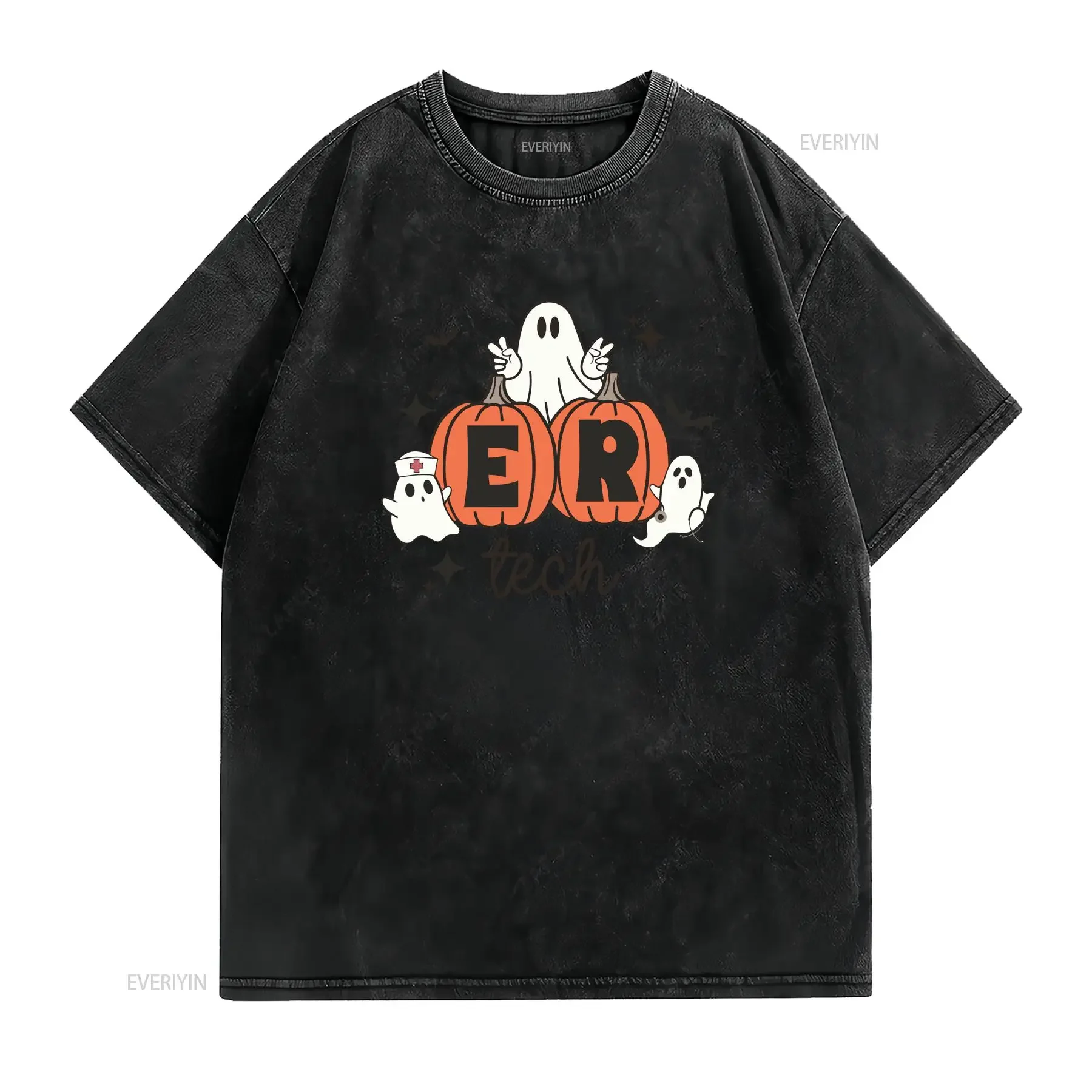 ER Tech Halloween T Shirt Spooky Technician Emergency Room Department vintage Washed Versatile graphic streetwear