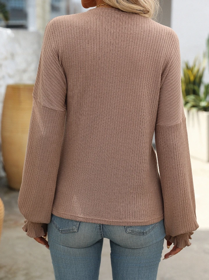 Women's Sweater Fashion Spring Autumn Casual Solid Color Lantern Sleeve Striped Loose Female Street Pullovers Daily Clothes