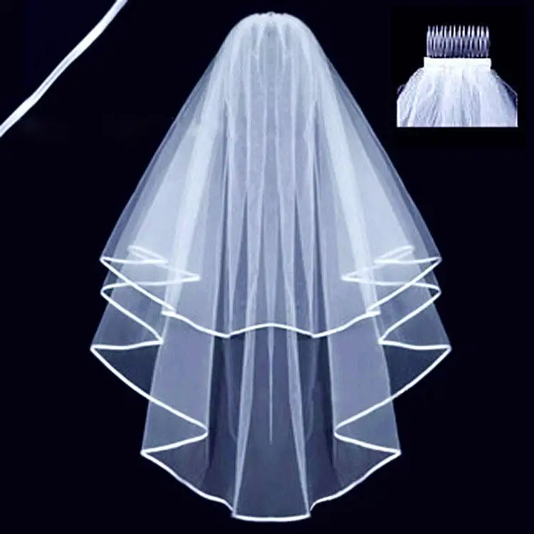 On Sale Cheap White Bride Veils Satin Edge Bridal Wedding Accessory