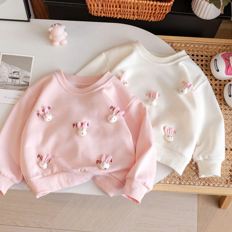

2025 Autumn Girls' Elegant Personality Cute 3D Cartoon Rabbit Cotton Solid Color Hoodie