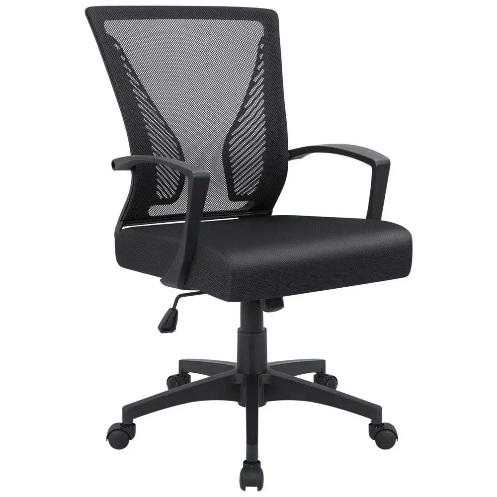

Office Chair Ergonomic Computer Desk Mesh Chair Mid Back Swivel Lumbar Support with Armrest 1, Black