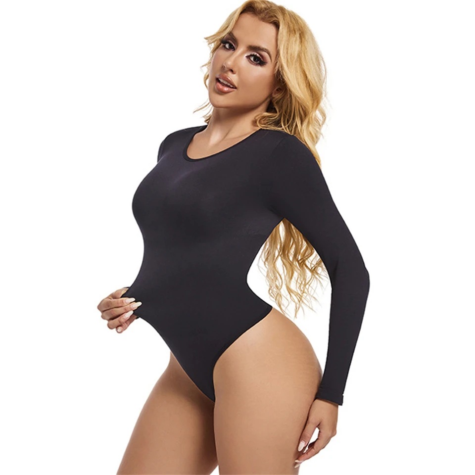 Becirzet Body Reducer Damen Unterwäsche Taillenformer Tops Nahtloser Bodysuit Langarm Stretch Schlankheits-Kompressions-Basic-Tops – Detail 4