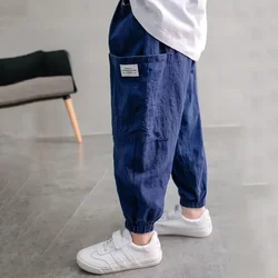 Boys' Pants, Cotton and Linen, Summer Thin Style, 2024 New Mosquito Repellent Pants, Handsome and Loose Fitting Casual Pants