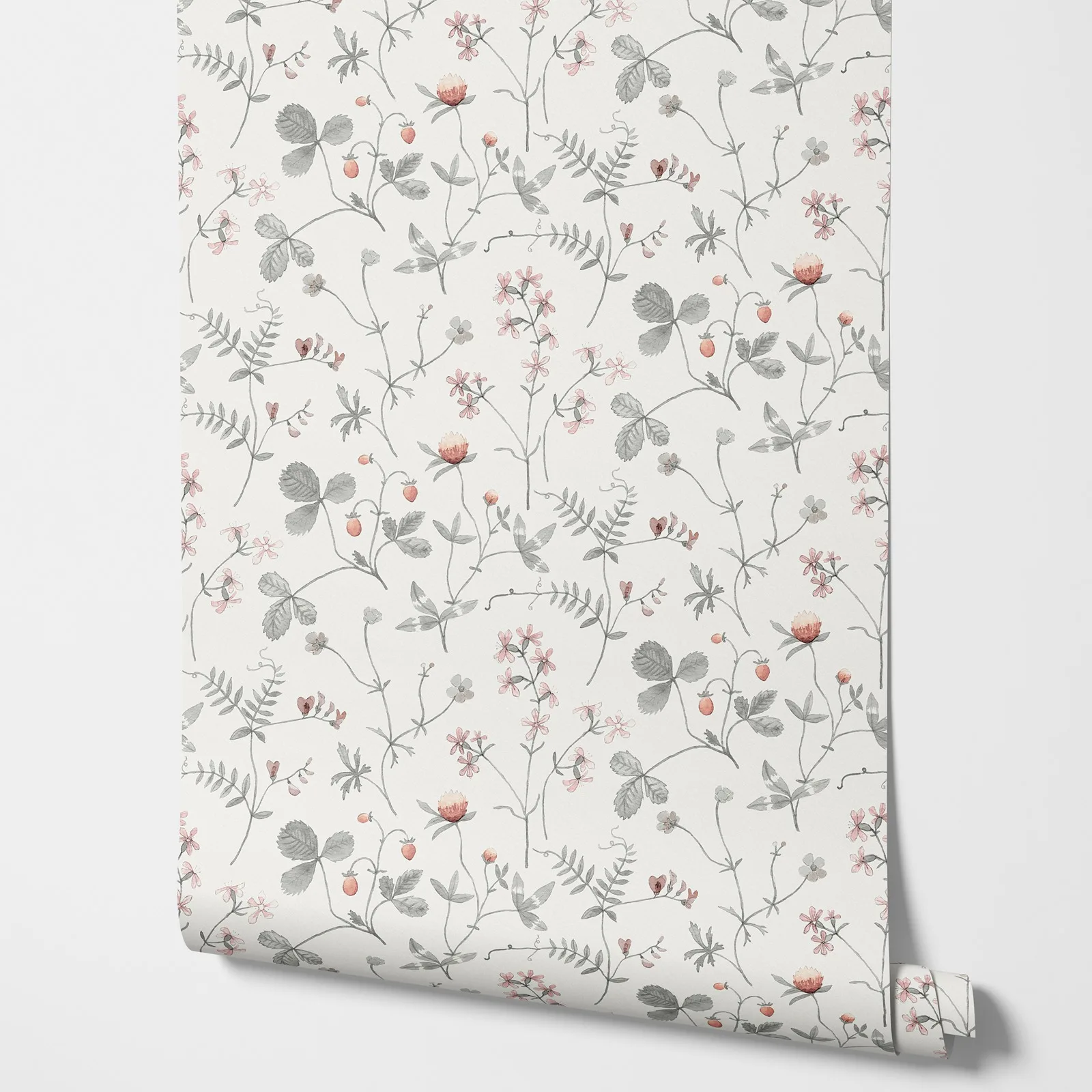 

Scandinavian Style Wallpaper Morgongåva, FLoral Wallpaper with Botanic Branches and Grey Leaves with light back