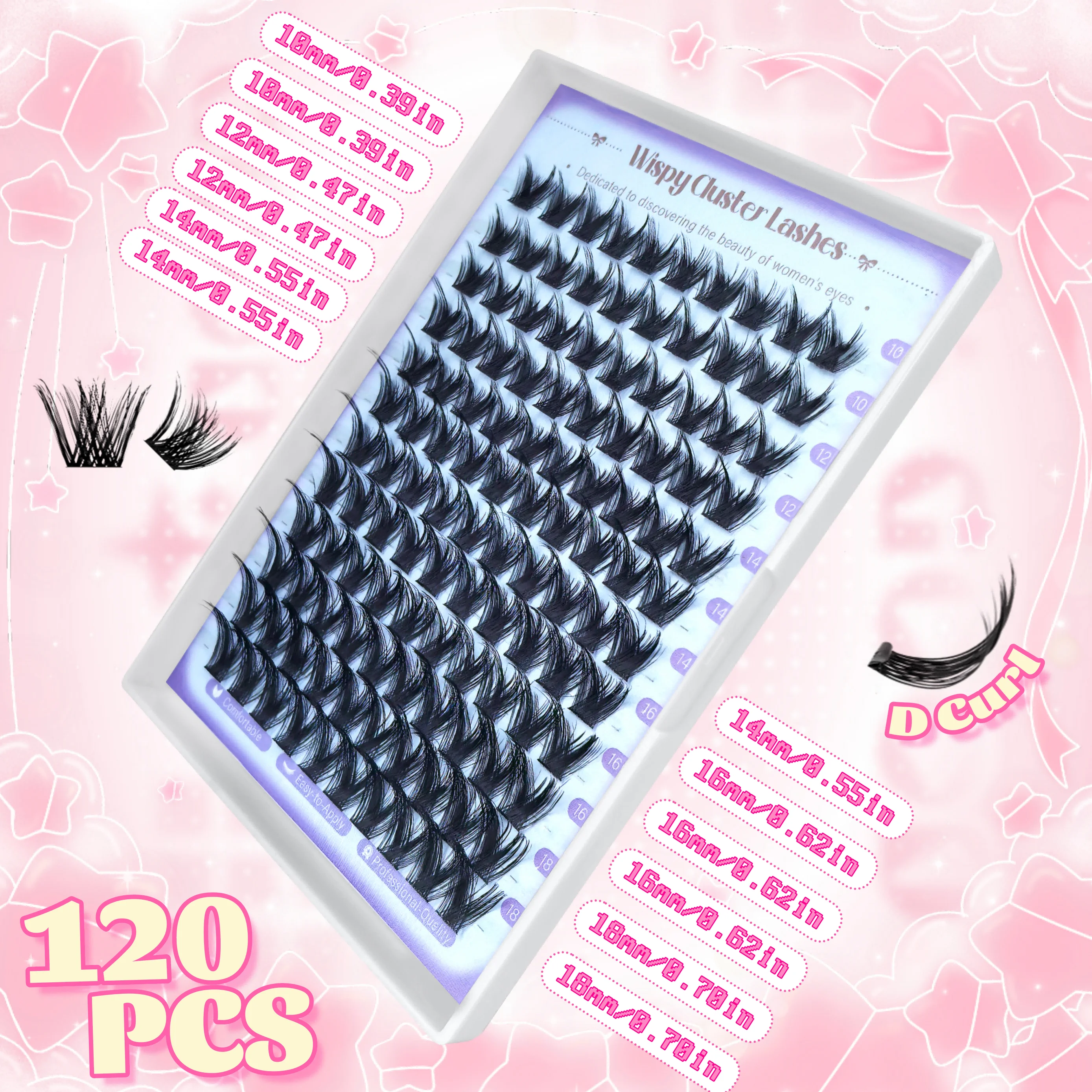 120 個 DIY 厚いつけまつげ、D カール、10-18mm 混合長さ - ピンセット、両頭のり、ブラシ付き初心者向け