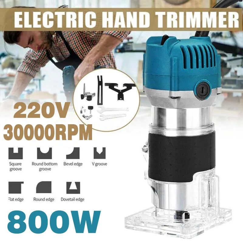 800W 30000rpm Woodworking Electric Trimmer Wood Milling Engraving Slotting Trimming Machine Wood Router Carving Tool 110V/220V