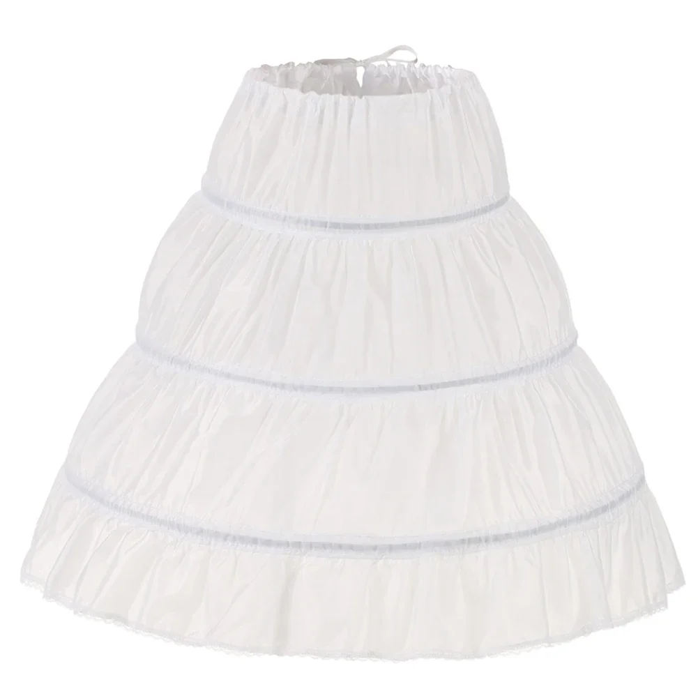 Branco crianças petticoat a linha 3 aros uma camada crianças crinoline renda guarnição flor menina vestido underskirt cintura elástica