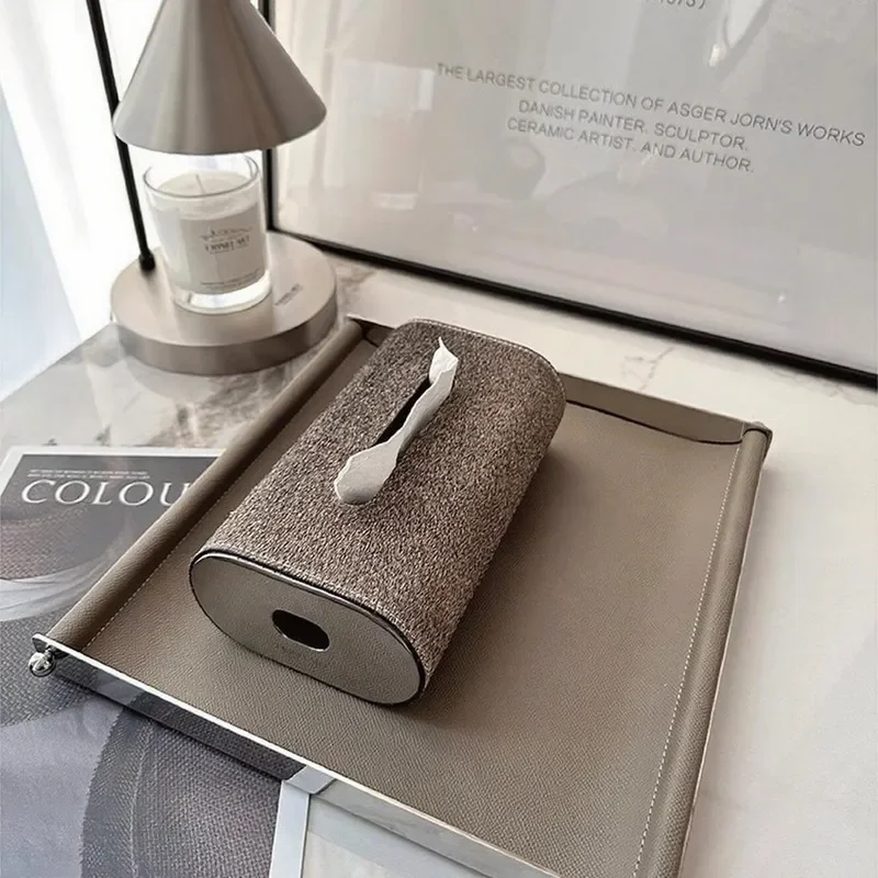Modern minimalist geometric metal leather tissue box pumping box desktop ornament living room dining room bedroom home
