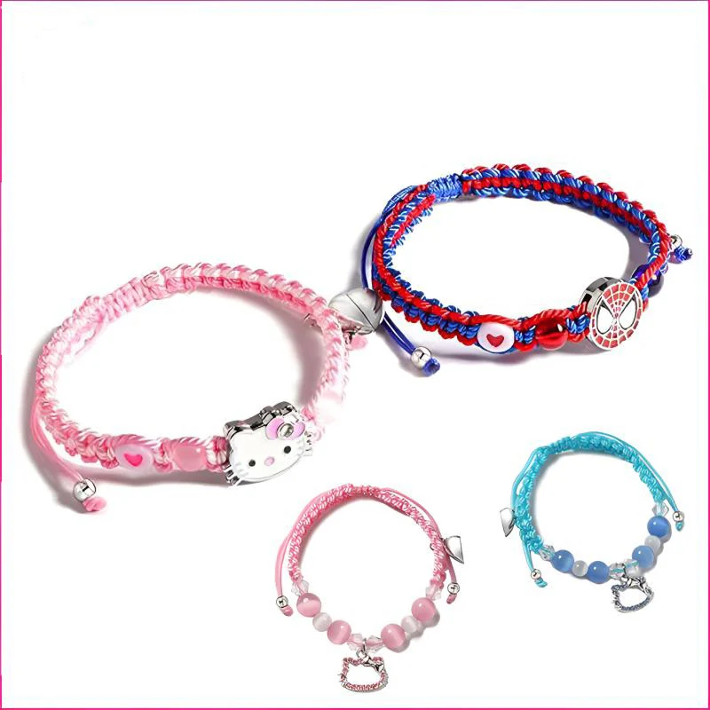 

Hello Kitty Braided Bracelet Cartoon Couples Best Friend Bff Friendship Bracelets 2Pcs/set Magnetic Matching Wristband Gift