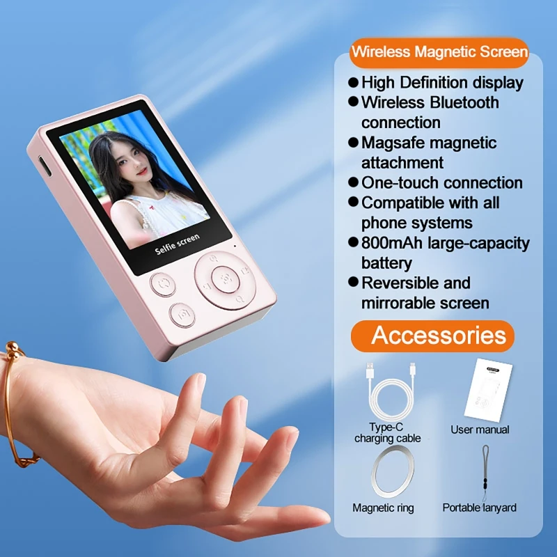 Bluetooth Wireless Magnetischer Selfie-Bildschirmprojektor Vollfarbdisplay für Mobiltelefone, hintere geteilte Anzeige, Live-Übertragung