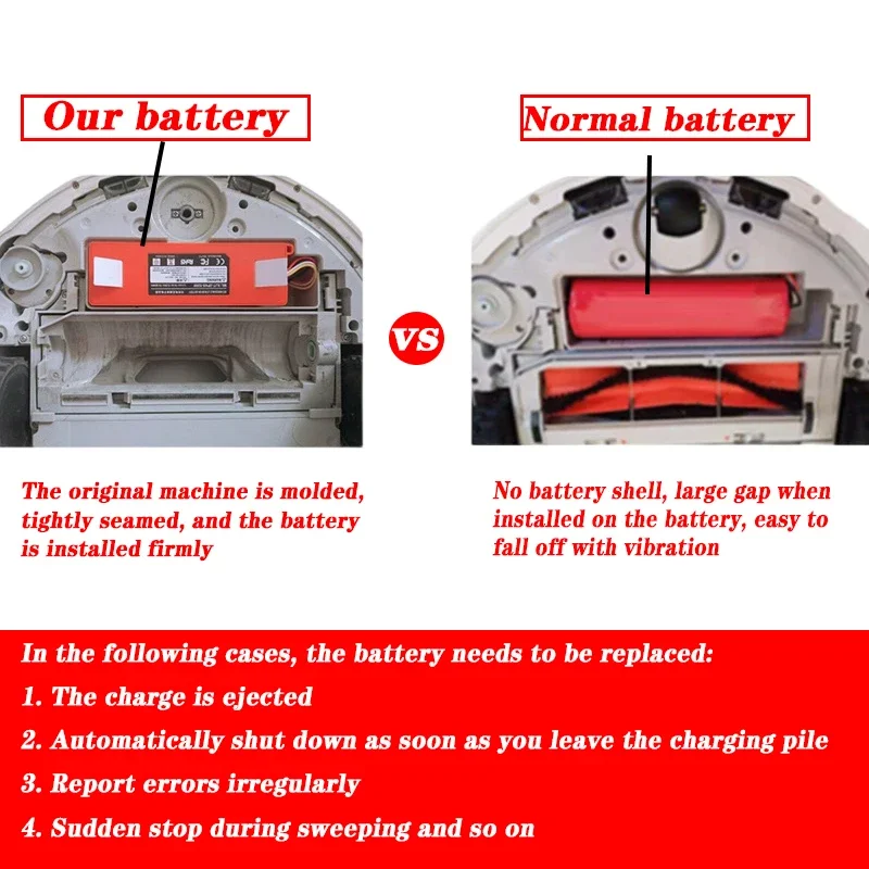 Original 14.4V BRR-2P4S-5200S Robotic Vacuum Cleaner Battery, For Xiaomi RoborockS50 S51 S55 1S S5 S60 S65 Battery