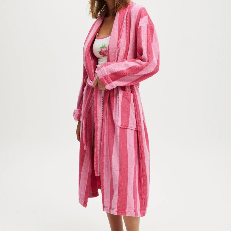 رداء Maemukilabe نسائي مخطط شال رداء نوم من الصوف القطيفة مع حزام وأكمام طويلة رداء حمام جرافيك مع جيوب #2