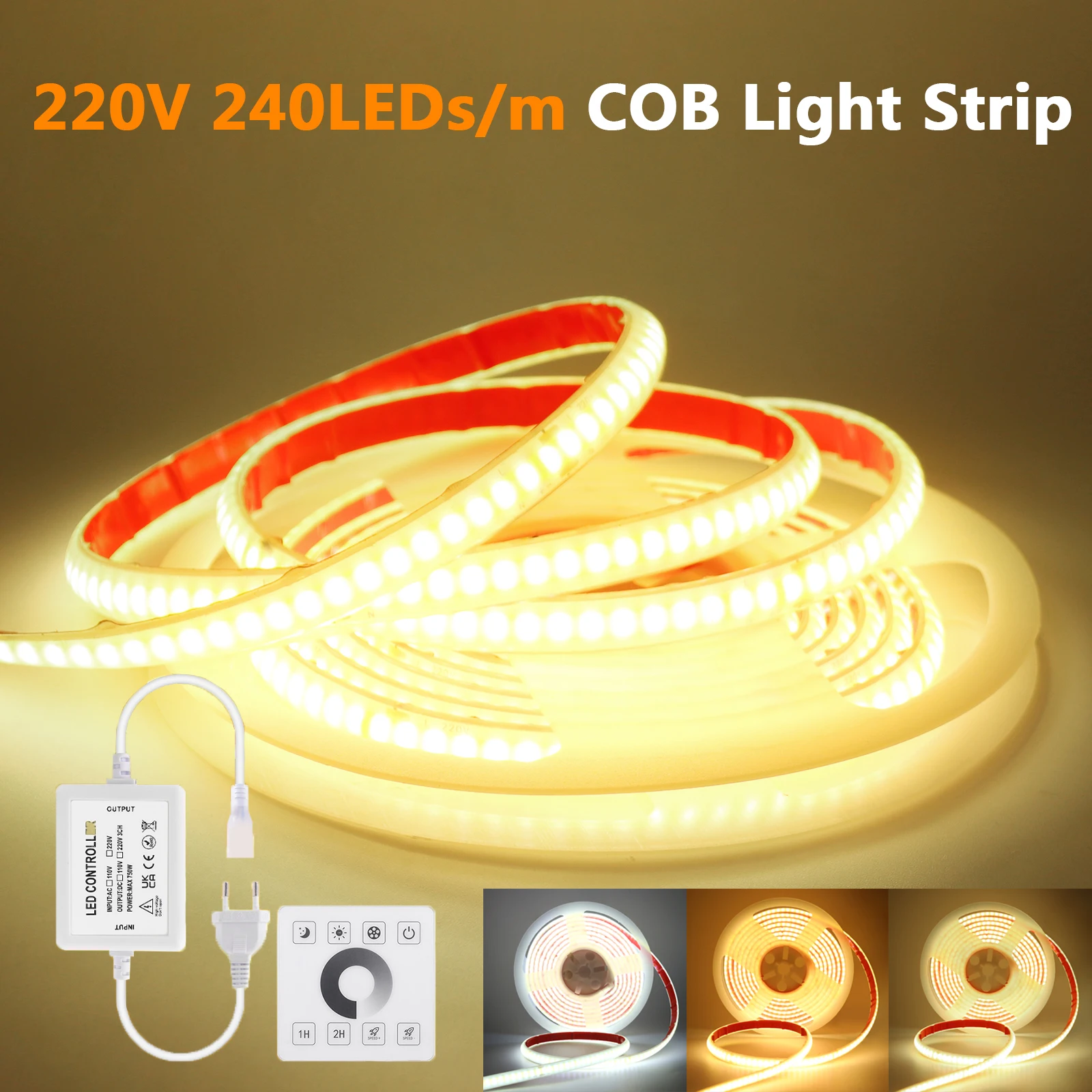fita-de-led-cob-dimerizavel-220v-com-painel-touch-e-plugue-eu-uk-au-branco-quente-natural-fita-flexivel-a-prova-d'Agua-240-leds-m-05m-a-25m