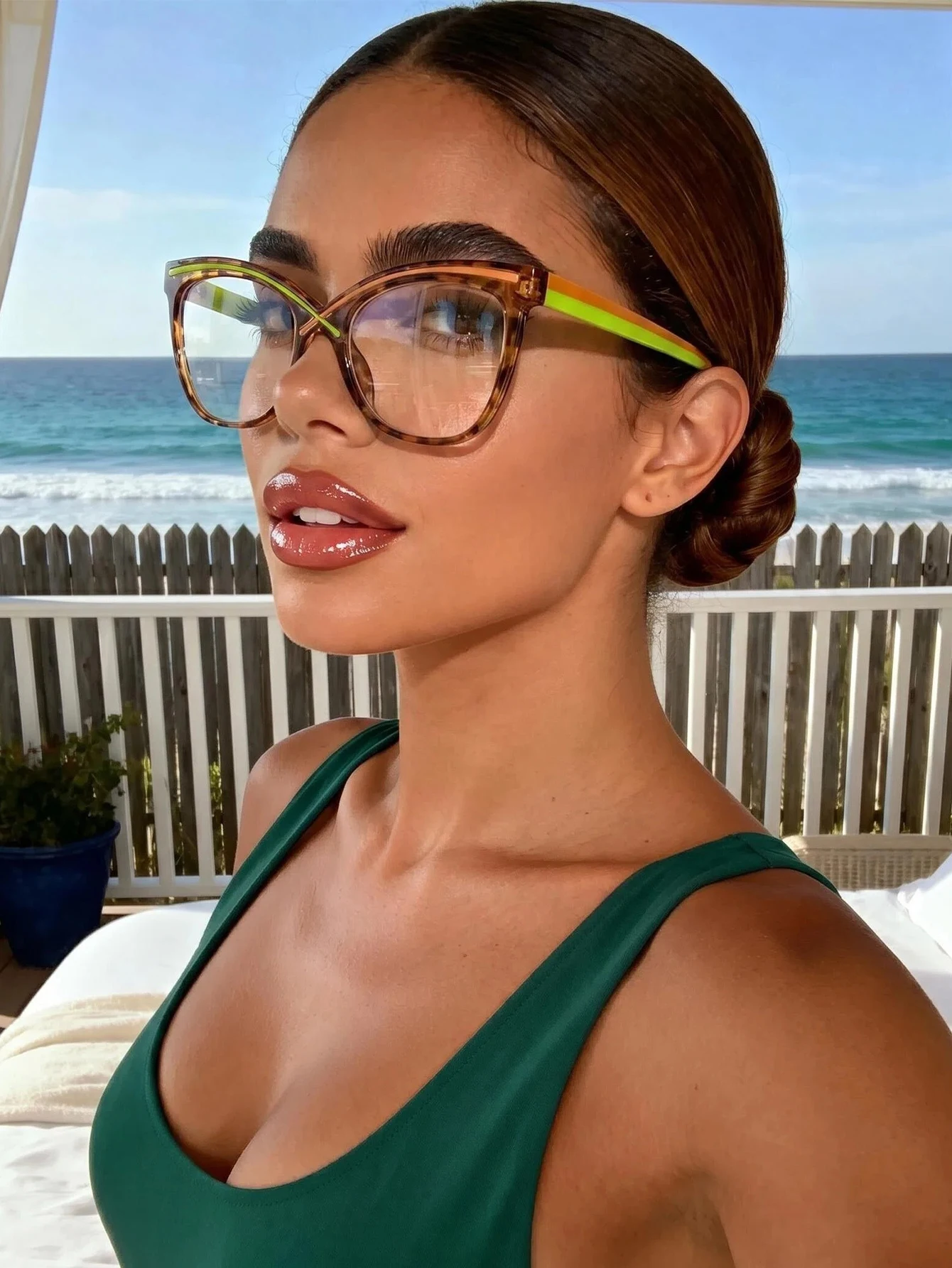 1pc American retro cat's eye tortoiseshell print frame fluorescent green temple ladies personality all-match