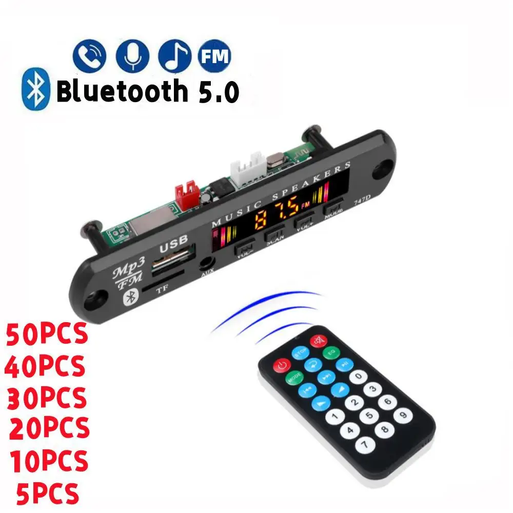 5-50pcs Bluetooth 5.0 Car Kit Wireless MP3 Decoder Board 9V 12V Audio WMA Music Player Module Lossless Audio USB AUX TF FM Radio