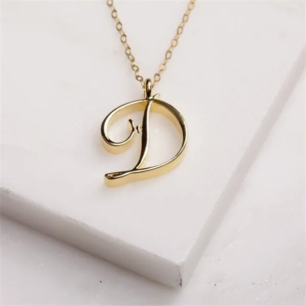 Small Cursive 26 Letters Initials Alphabet A-Z Necklace Label Logo Symbol English Name Pendant Chain Clavicle Choker Collar