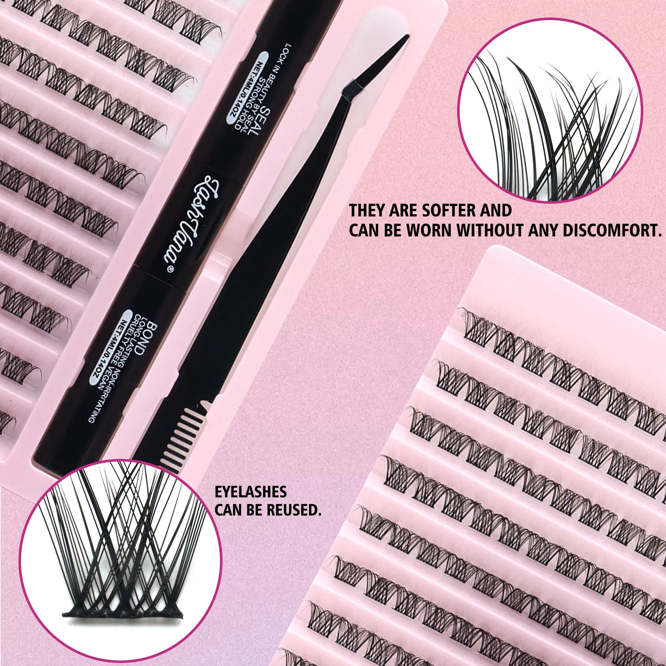 Rzęsy 200 SZT. Kępki w57 Klej do Rzęs i Uszczelniacz Narzędzia do Makijażu Zestaw do Samodzielnego Przedłużania Rzęs do Klejenia Rzęs Akcesoria do Kleju