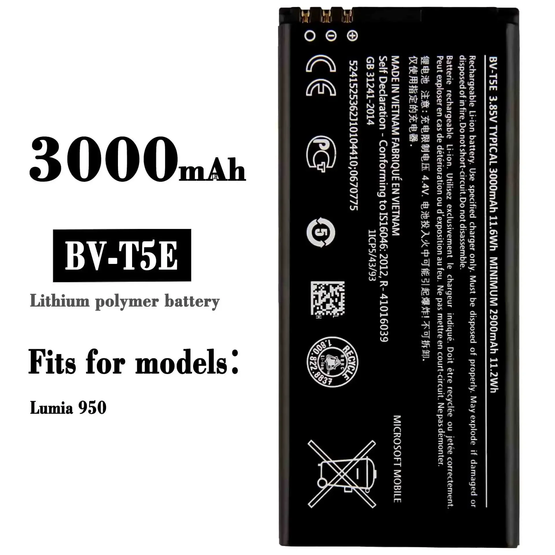 BV-T5E High Quality Replacement Battery For Nokia Lumia 950 Mobile Phone Large Capacity 3000mAh New Batteries