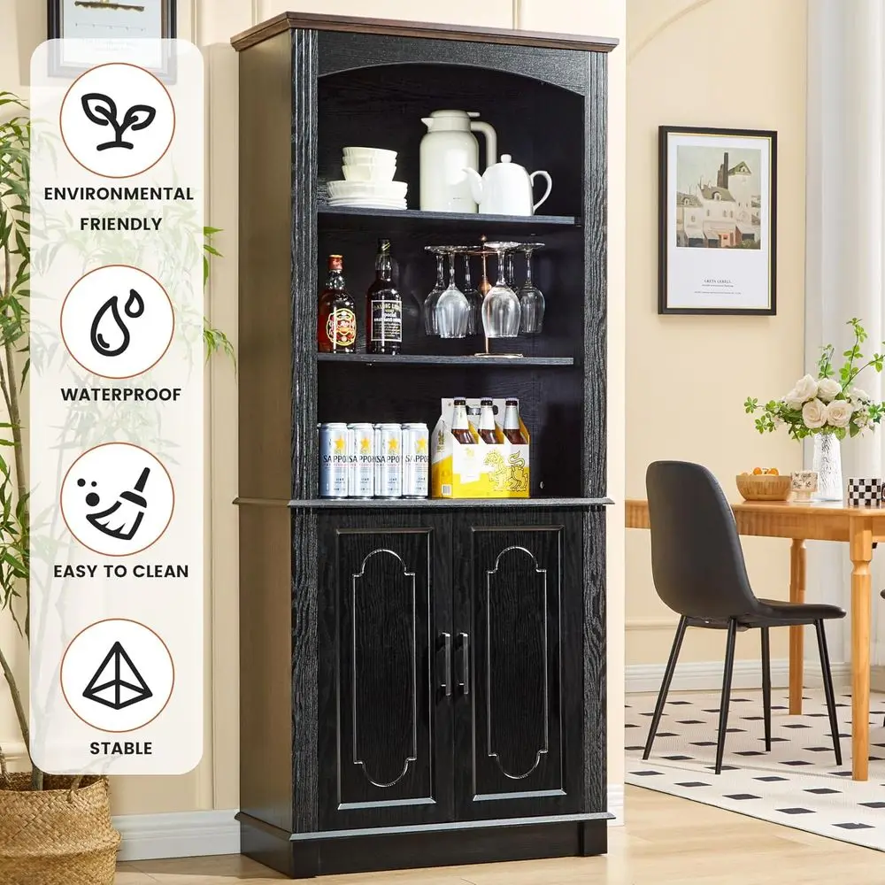 5 Tier 72 Inch Tall Wooden Bookshelf with Storage Cabinet, Cube Organizer, Display Furniture for Living Room and Pantry view 5
