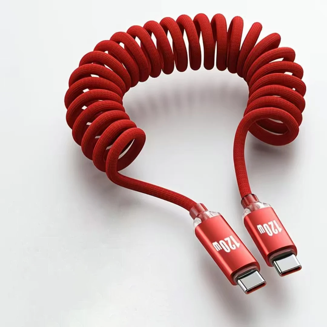 NNBILI 120 W Auto Typ C auf USB C Schnellladung für iPhone 17 16 USB A auf Typ C Feder-Teleskopkabel für Samsung Xiaomi Huawei