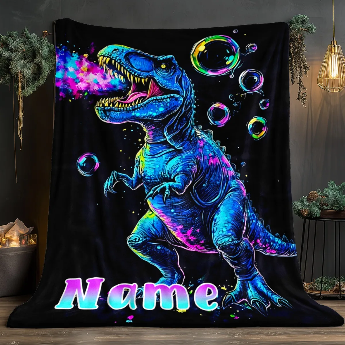 بطانية فقاعات ديناصور ذات اسم شخصي، ناعمة، مناسبة للأسرة والأرائك والسفر والتخييم وجميع المواسم والمهرجانات والهدايا المنزلية الجديدة #2