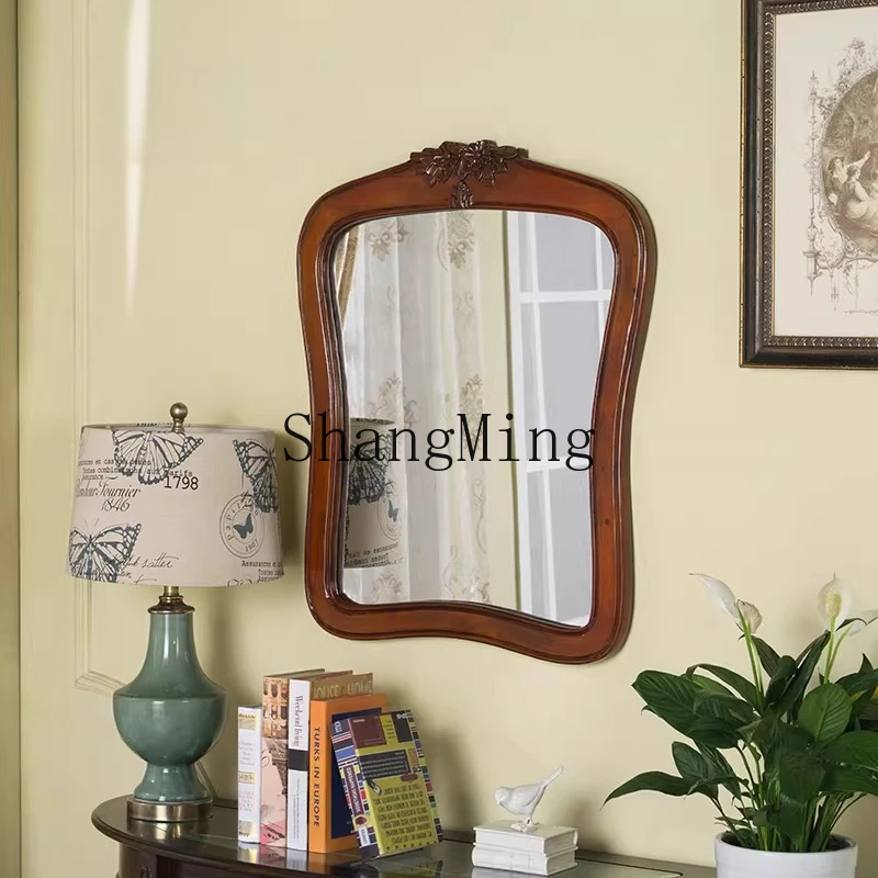 FG retro vanity mirror bathroom mirror living room solid wood art decorative mirror