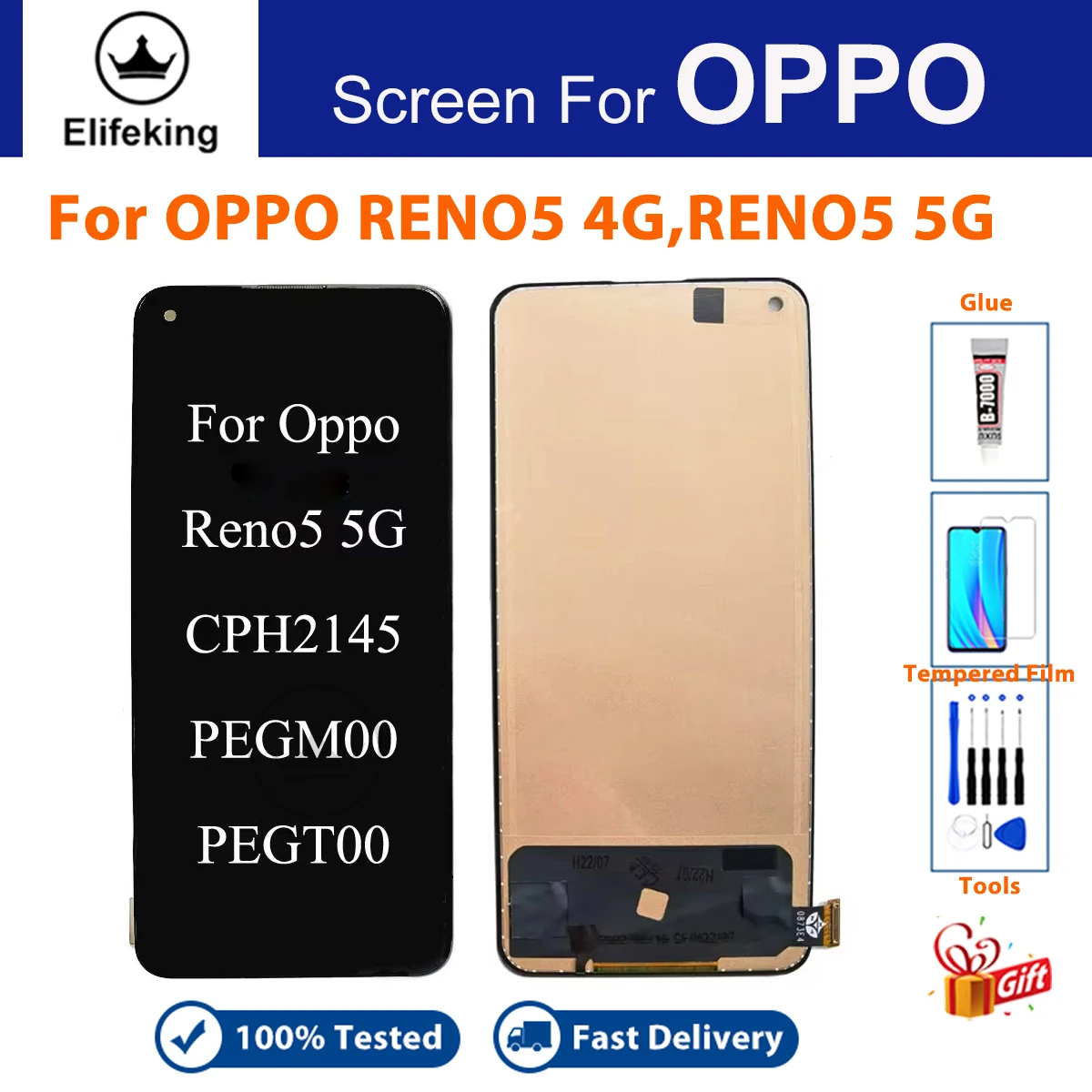 LCD For OPPO Reno5 5G PEGM00 PEGT00 LCD Display Touch Screen Digitizer Assembly For Reno 5 4G CPH2159 Screen Panel Replacement