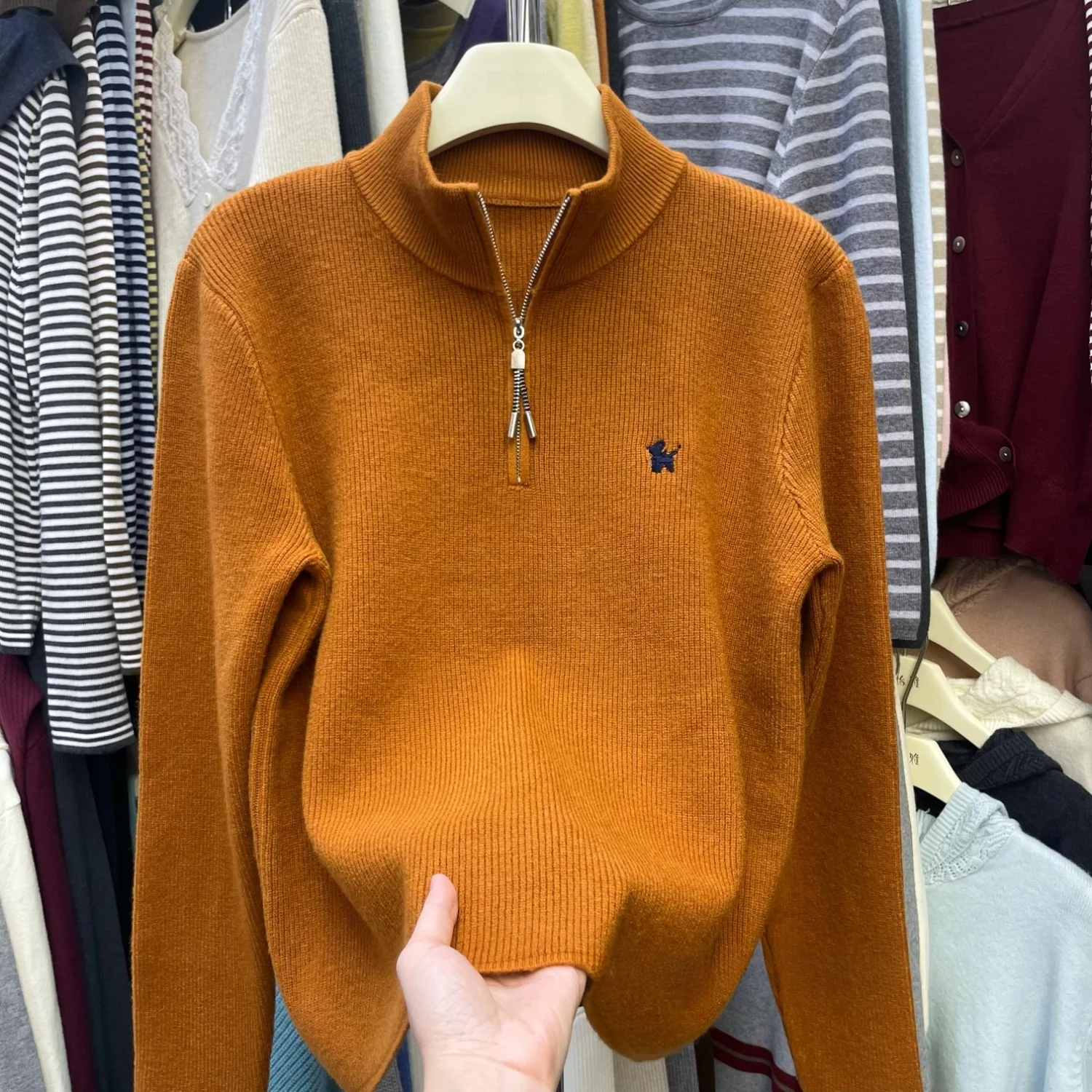 

Ladies' Velvet Knitted Sweater f Zipper Stand Collar Lazy Sle Thiened Winter New Design Casual Comfortable Top