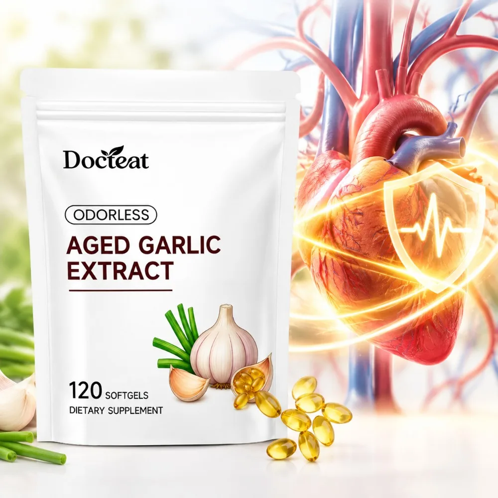 Odorless Aged Garlic Extract Softgels 500mg for Cardiovascular Health Blood Pressure Immune Support Lowering Cholesterol 120Ct