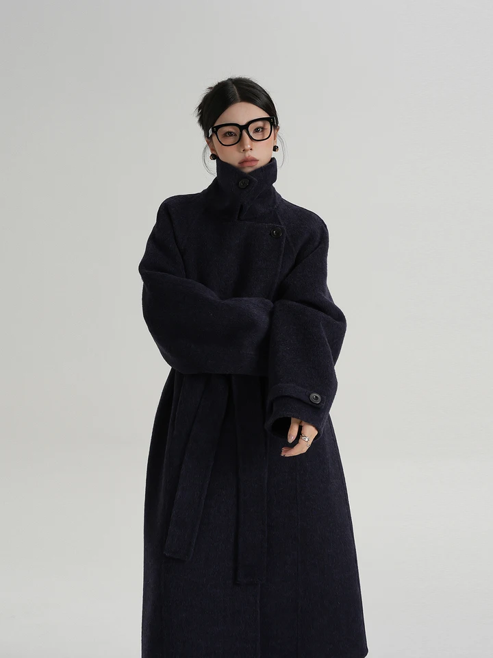 SRYS AME Double-Sided Woolen Long Loose Coat Stand Collar Women's