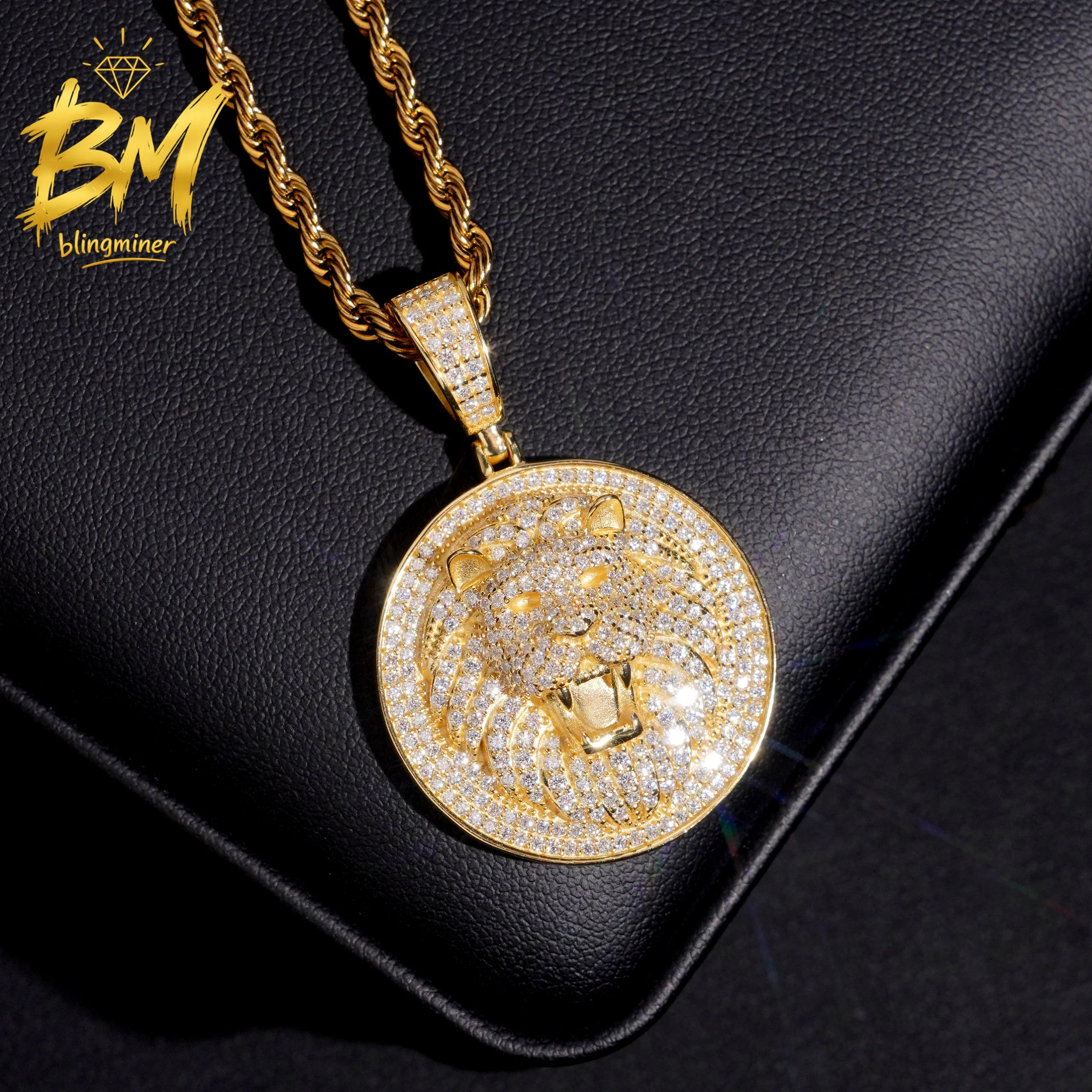 Blingminer Hip Hop Lion Cave VVS Moissanite Pendant For Men Women S925 Silver Pendants Jewelry Pass Diamonds Tester GRA