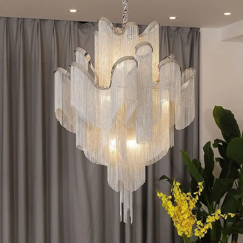 LED Flower Tassels Teto Lustres, Living Room Hall, Escadaria, Grande Luz Pendurada, Duplex Edifício Villa Pendant Lamp, Moderno