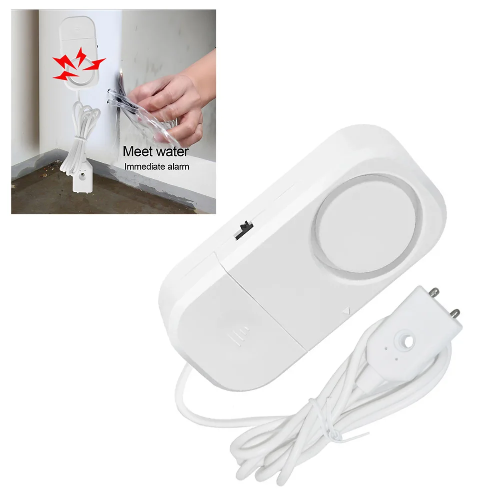 Water Leak Alarm With 1M Detection Cable For Fish Tank Swimming Pool Kitchen 120db Three-Level Alarm Volume Water Detection