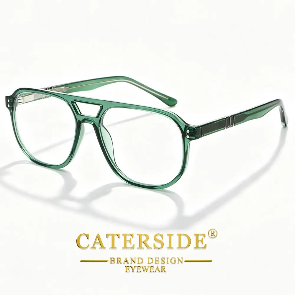 CATERSIDE Modische Herren-Pilotenbrille mit Blaulichtfilter, Flachrand-Design mit Doppelbrücke, Brillengestell, Damen-Dekorationsbrille – Detail 9