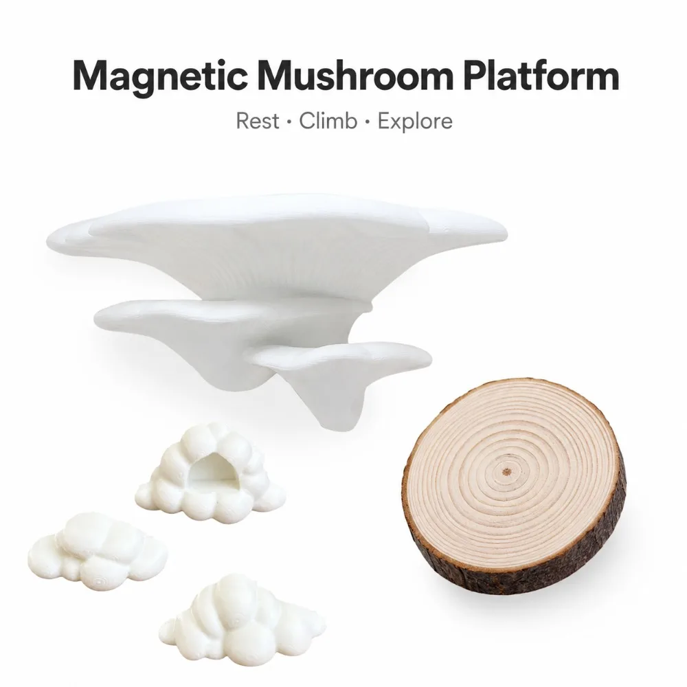3PCS Magnetic Terrarium Enrichment Set, Mushroom Shelf Cloud Hideout Adjustable Climbing Platform for Jumping Spiders Mantises