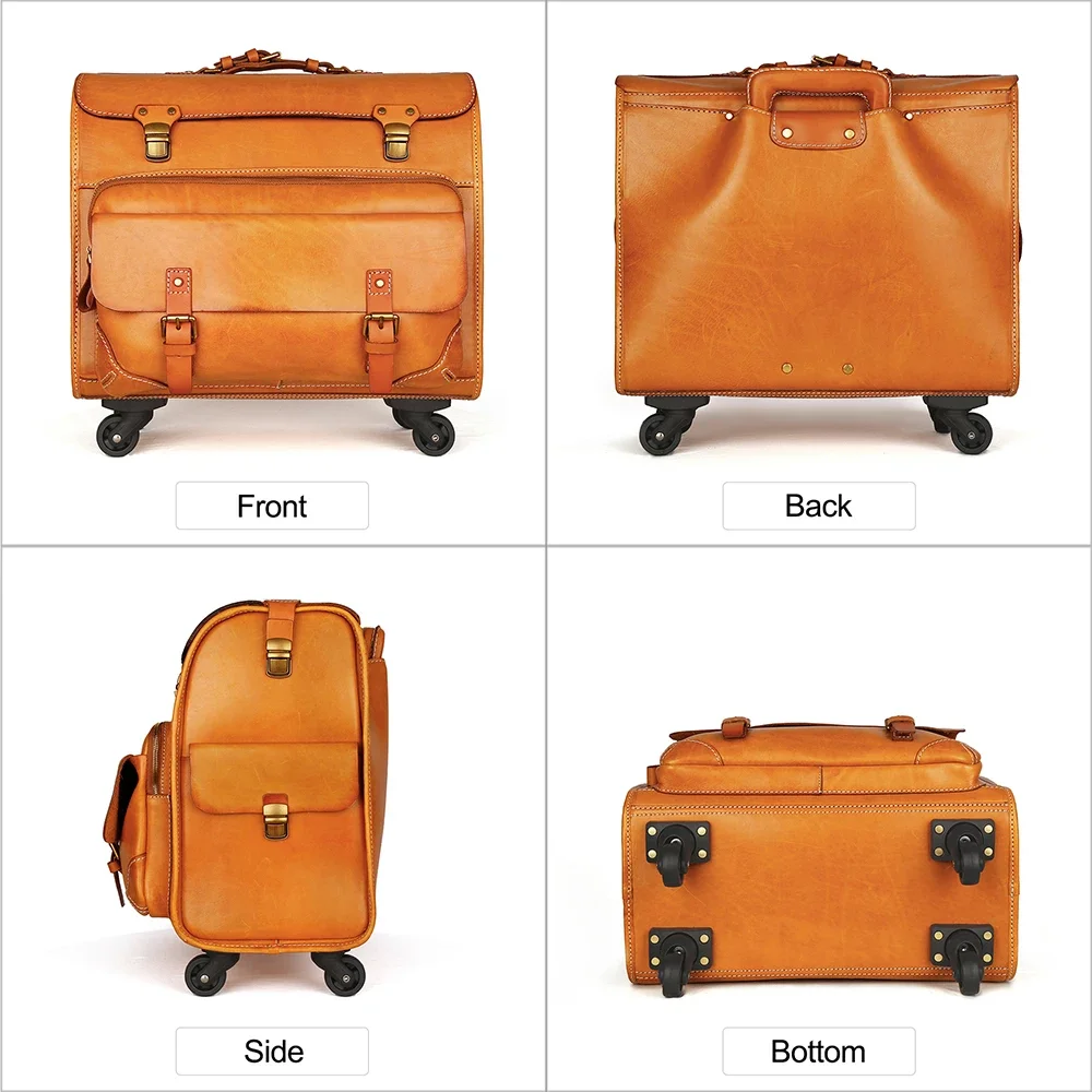 Luxury Travel Suitcase Trolley Bag Luggage 4 Wheels Carry On Vintage Cowhide Leather Overnight Rolling Luggage Bags