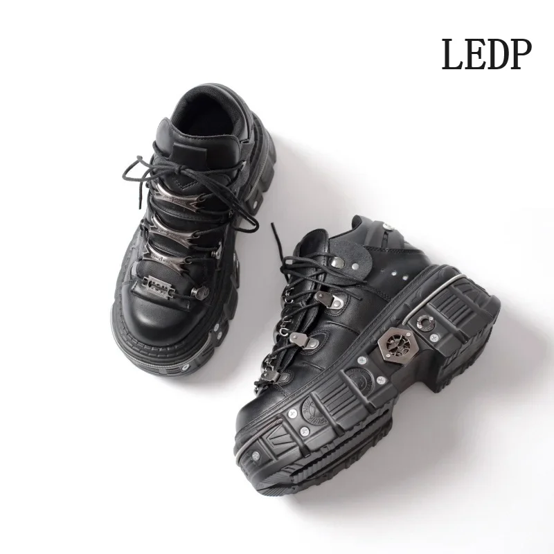 LEDP Brand Punk Wind Daddy Shoes Women 2024 New Trend Spring and Autumn Thick Soled Heavy Metal Decorative Rivet Shoes