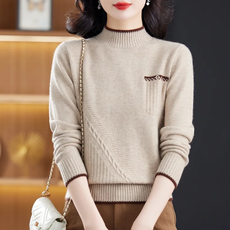 

Daliang Dongguan High Ne Long Sve Sweater No Pilling Premium Quali Women's Faion Winter Collection Knitted Top